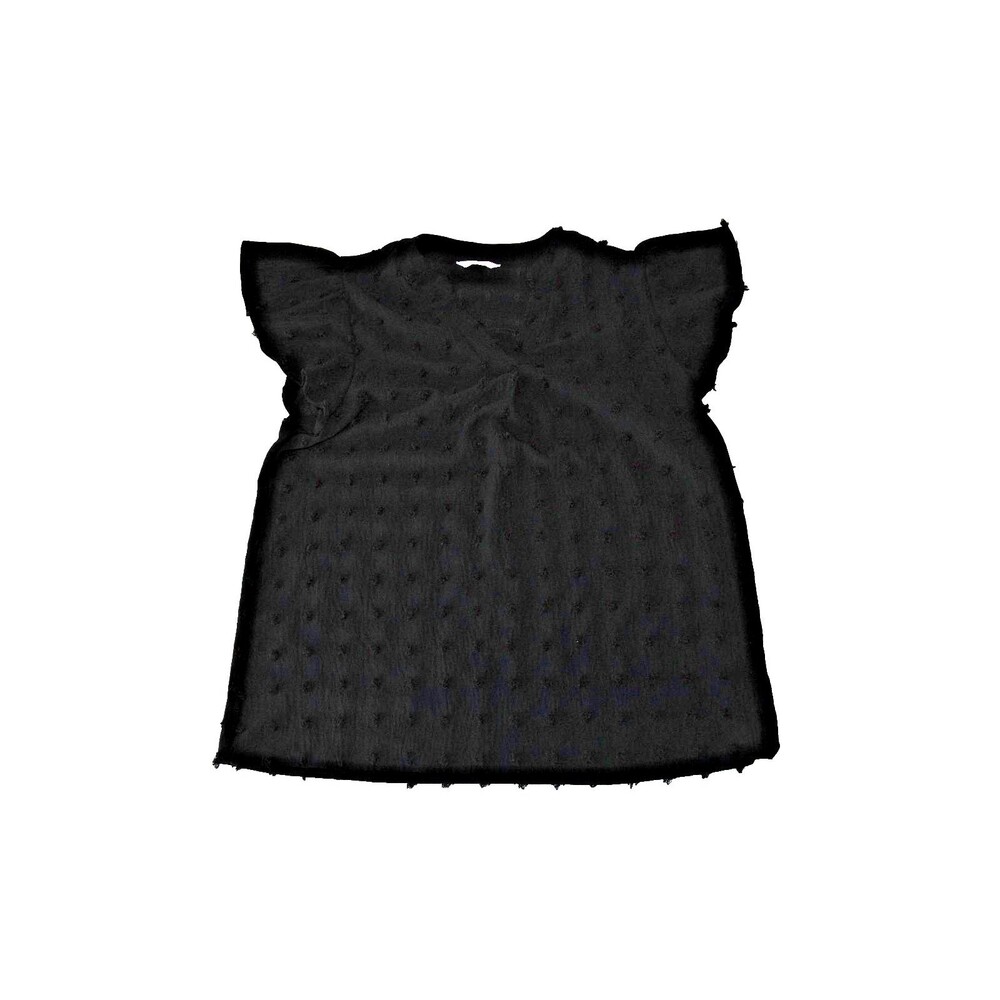 Fantaslook Women's Textured Polka Dot Flutter Sleeve Top - Size XL Black